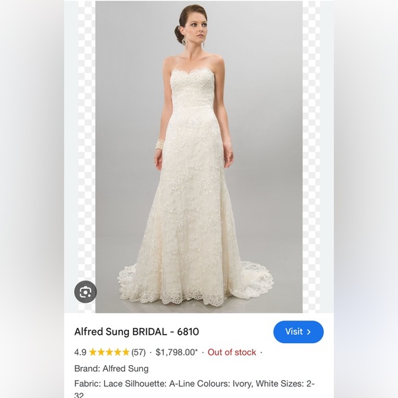 NWT Alfred Sung Ivory Lace wedding gown - Picture 8 of 8